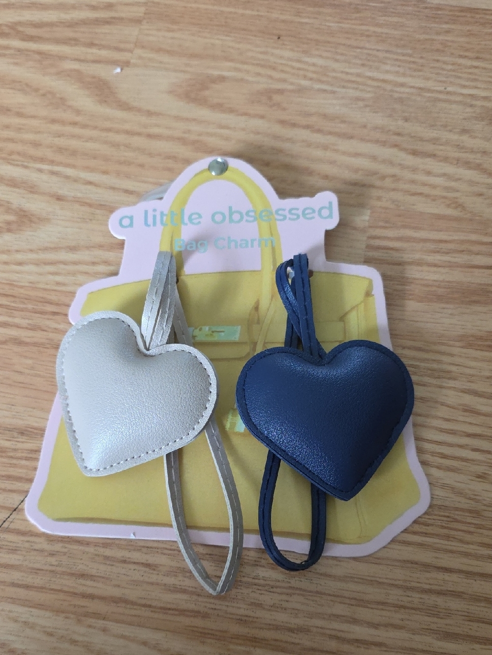 Heart Bag Charms - Navy & Tan